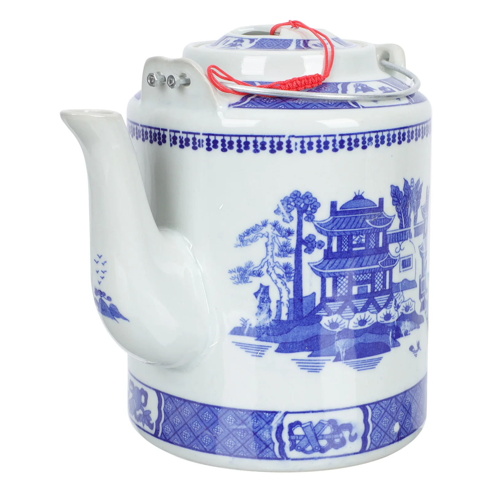 

Elegant Blue and White Porcelain Teapot Retro Kungfu Tea Pot for Tea House Restaurant Large Capacity Cold Water Serving Creative