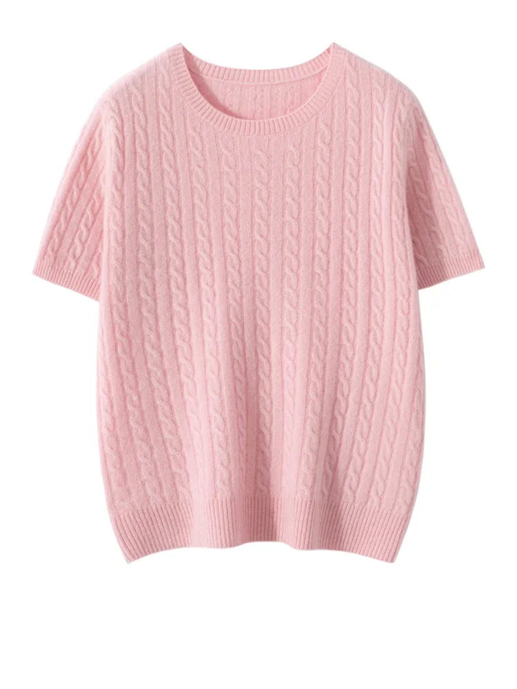 Commuting Series Women's Pullover Short Sleeve 100% Cashmere Sweater Pullover Autumn Winter Twist Flower Knit Female Warm Tops