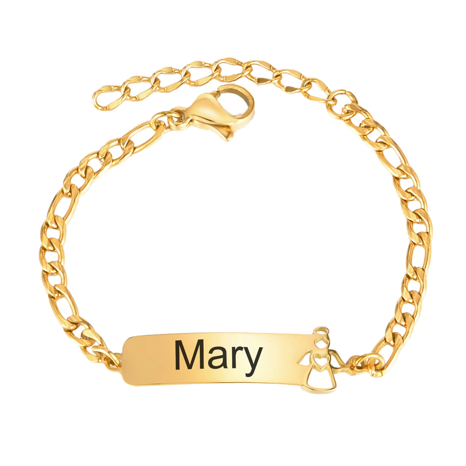 Gelang Tanggal Nama Ukiran Gratis untuk Bayi, Gelang Baja Tahan Karat Malaikat Berongga Rantai TNK, Hadiah Perhiasan Tahan Air Modis