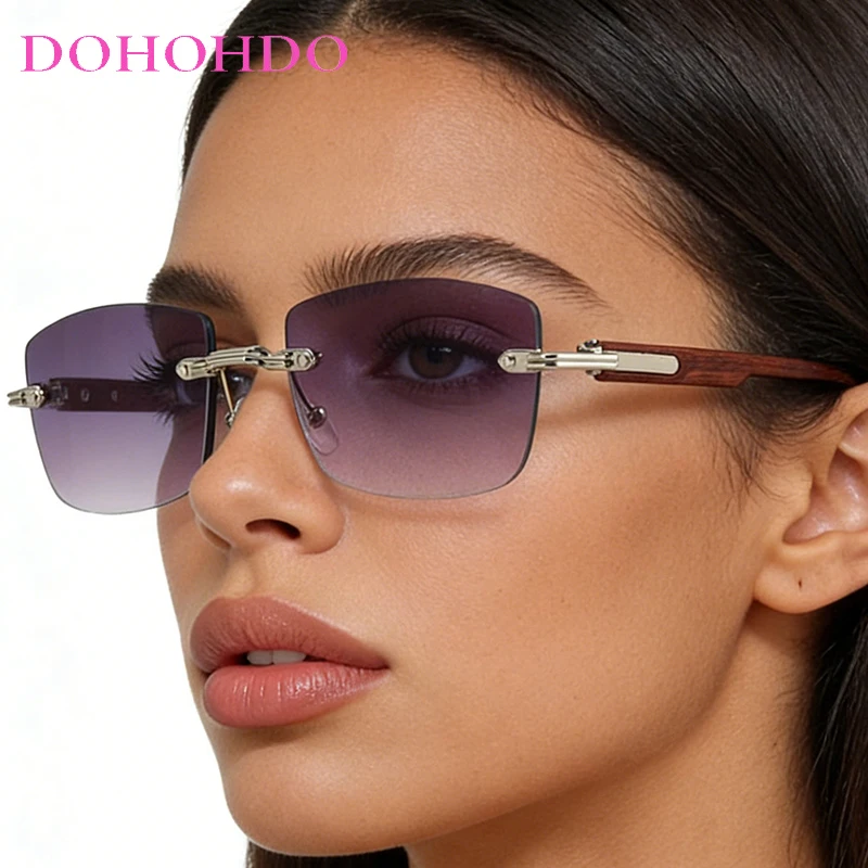 

DOHOHDO New Popular Fashion Luxury Square Women Sunglasses Vintage Rimless Clear OceanGradient Shades UV400 Men Punk Sun Glasses