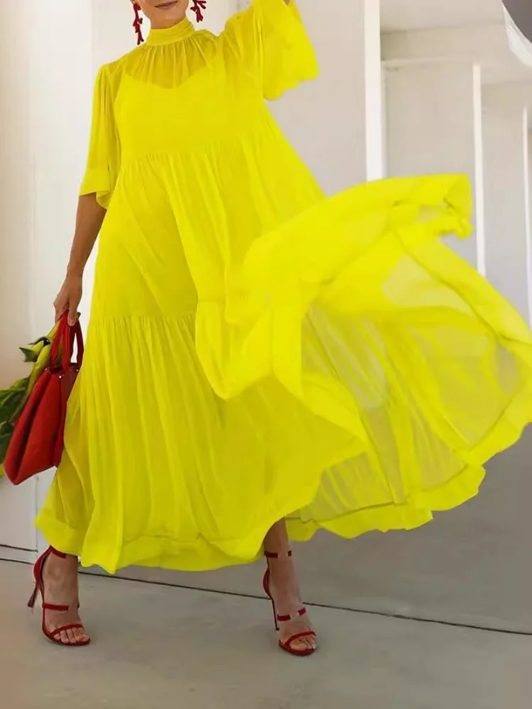 

Sister Star Summer Women's Wholesale Chiffon Patchwork Pullover Short Sleeve Long Dress Jacket Suspenders Lining Dresses