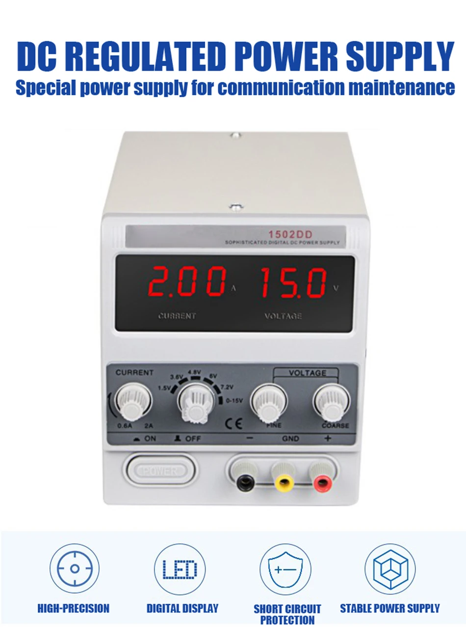 QHTITEC DC Regulated Power Supply Adjustable Digital Display 15V 2A Bench Power-Supplies Voltage Regulator 220V 50/60HZ