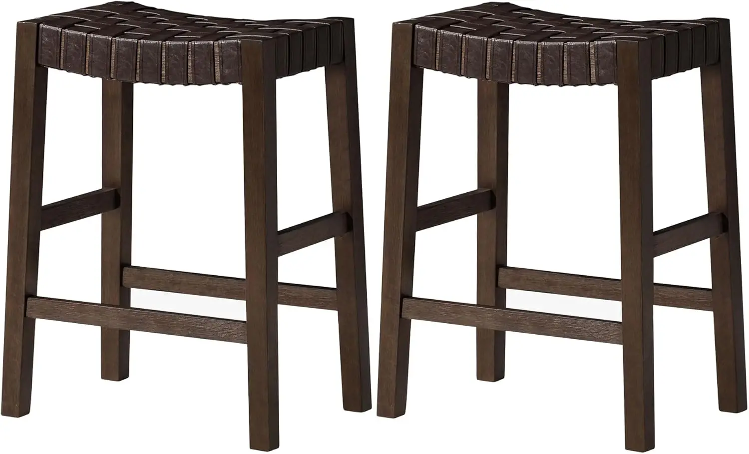 Emerson 26 Inch Tall Counter Height Backless  Barstool, Weathered Brown Wood Finish With Marksman  Vegan Leather Seat, Set Of 2