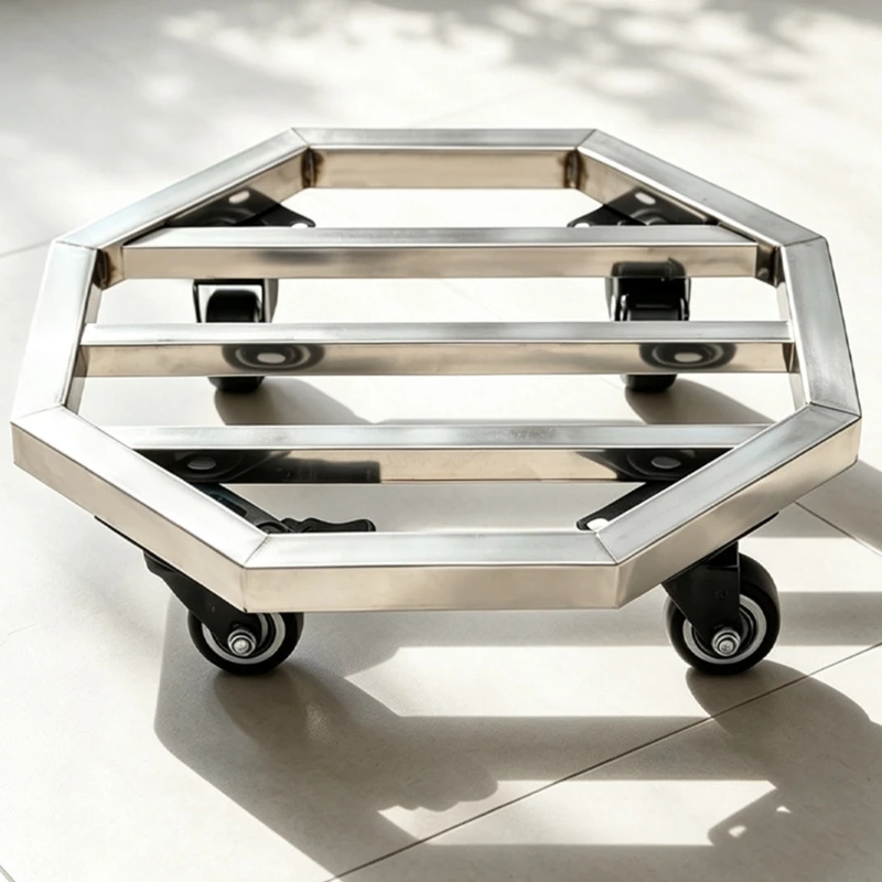 Wheeled Pot Stand with 4 Rolling Casters and Steel Open Frame for Balcony, Living Room, or Office Pot Placement and Routine