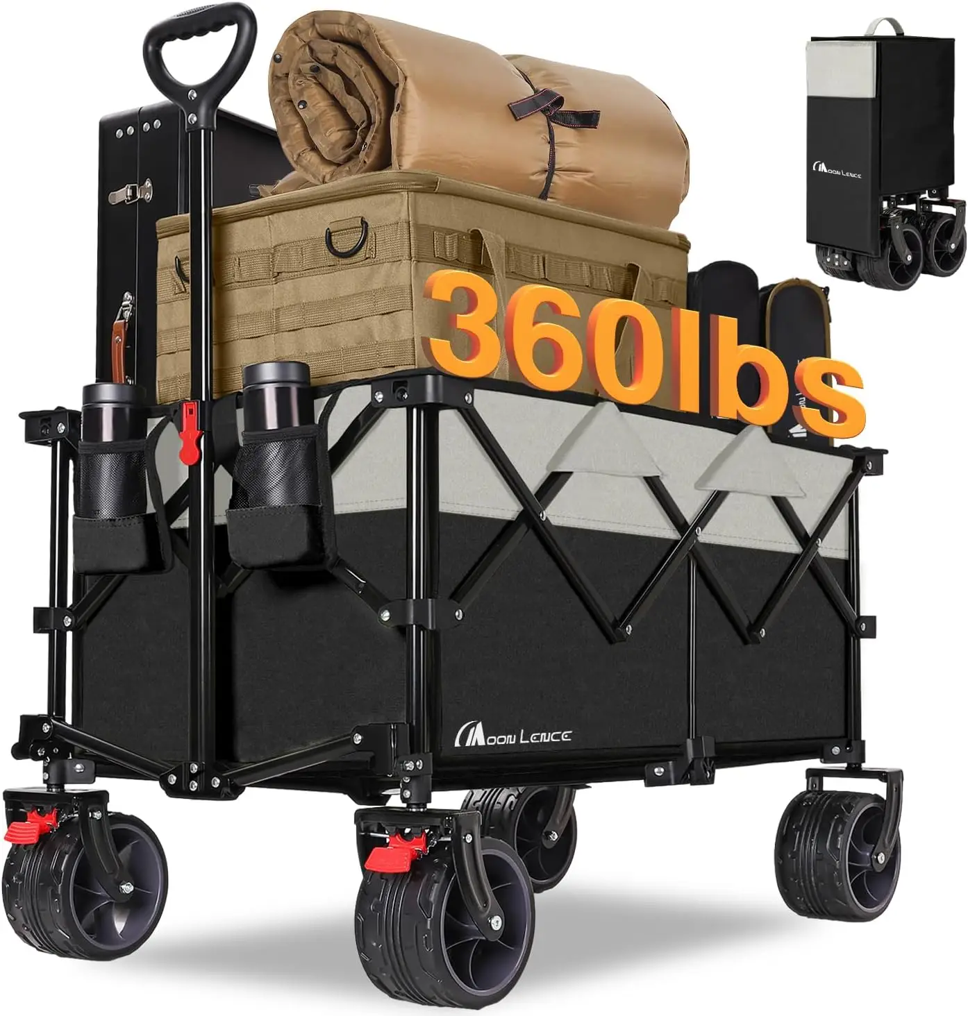 

Foldable Wagon Cart 220L Large Capacity All-Terrain Wheels for Camping Beach Shopping Garden Utility