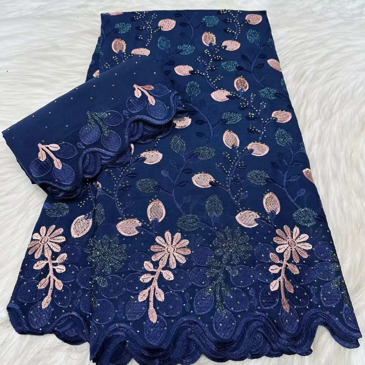 5+2 Yards 2026 High Quality Stones Cotton Nigerian French African Lace Fabric Swiss Voile Lace Fabric For Women Dress PYC2620