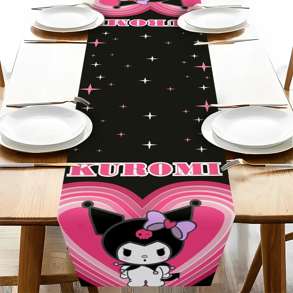 

1pc Sanrio Black Table Runner Cute Kuromi Heart 2D Printed Pattern Daily Festival Table Decor for Home Kitchen Restaurant Hotel