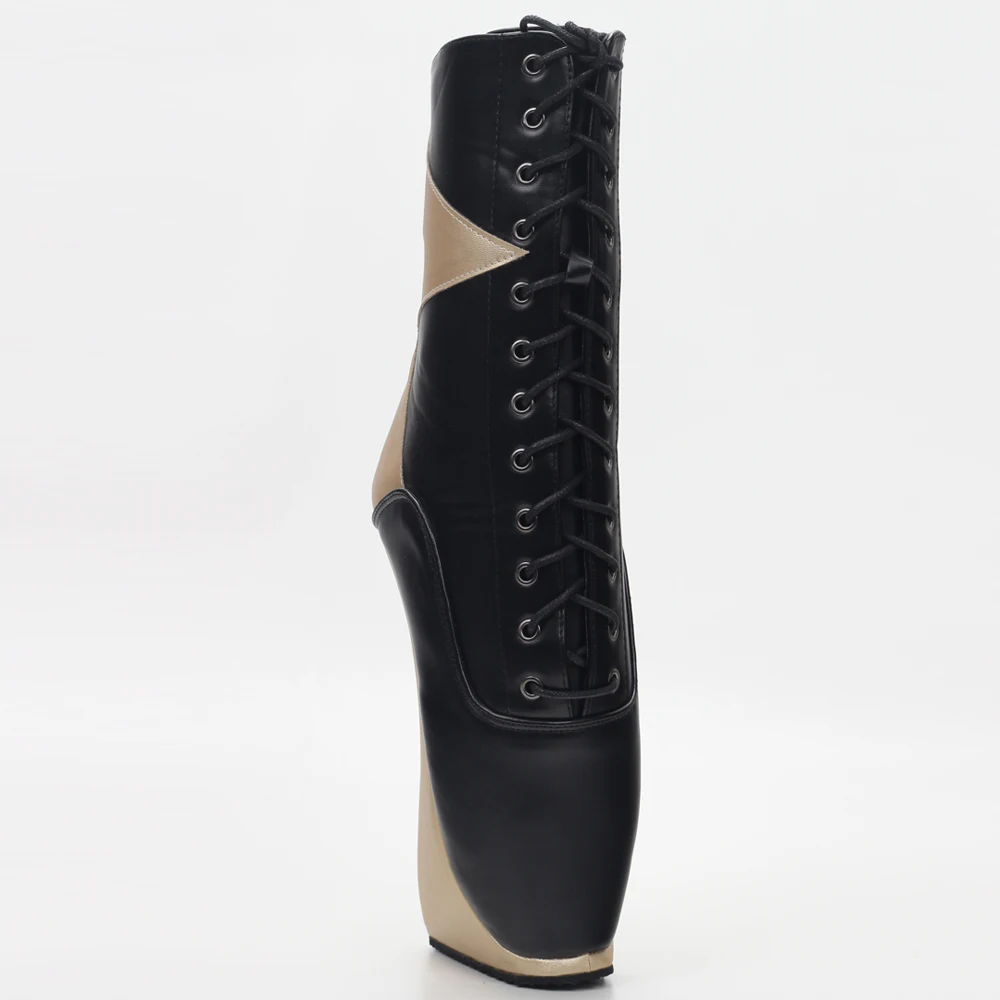 18 cm/7 Zoll High Heels PonyPlay Ballettstiefel, Bühnenshow-Kleid-Kreuzschuhe, Unisex-Kurzstiefel, Schwarzgold-Mischfarben, Maßgeschneidert