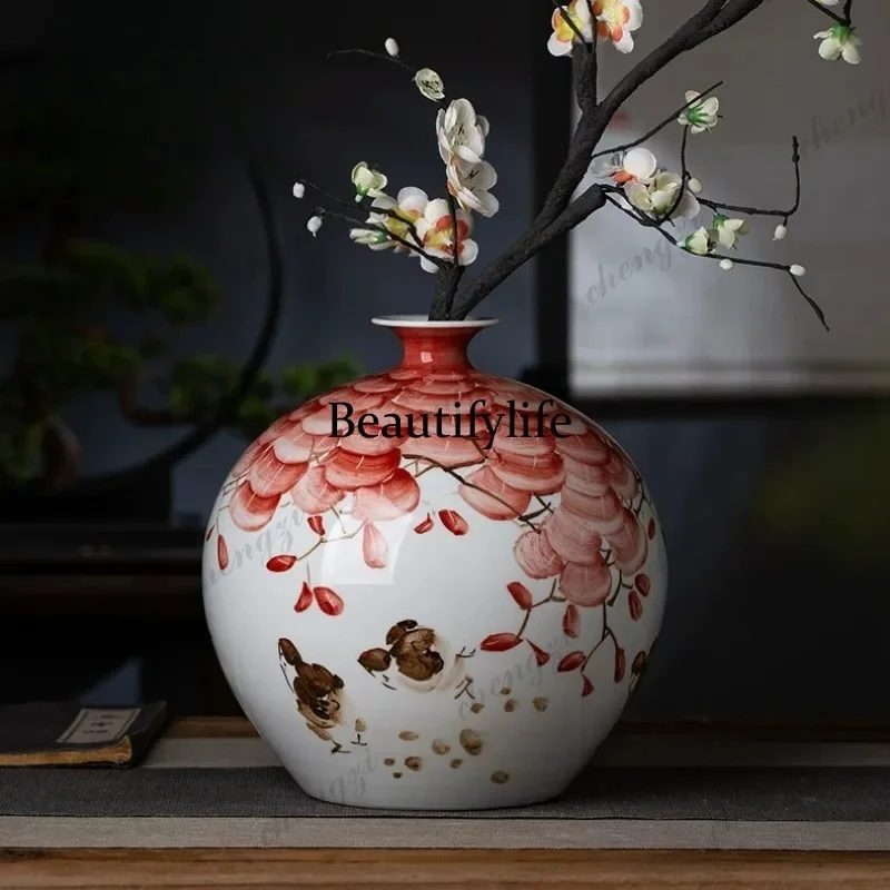 D80 Jingdezhen ceramic vase hand-painted new Chinese decorative ornament living room bogu frame handicrafts