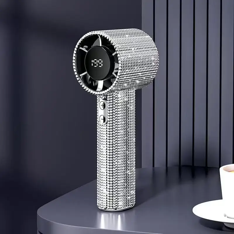 Bling Rhinestone 199-Speed Handheld Turbo Mini Fan USB Rechargeable Bling Diamond Pocket Fan for Outdoor Travel