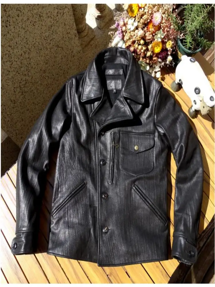 

YR!Free shipping.Luxury Classic full grain leather jacket.Us style motor Rider genuine coat.Men quality slim cowhide