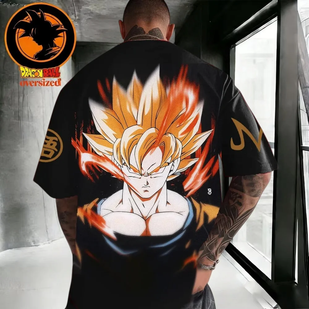 2026 Sommer Dragon Ball Retro Hochwertiges Baumwoll-Herren-Oversize-T-Shirt mit Super Saiyan Aufdruck Unisex Kinder Freizeithemd