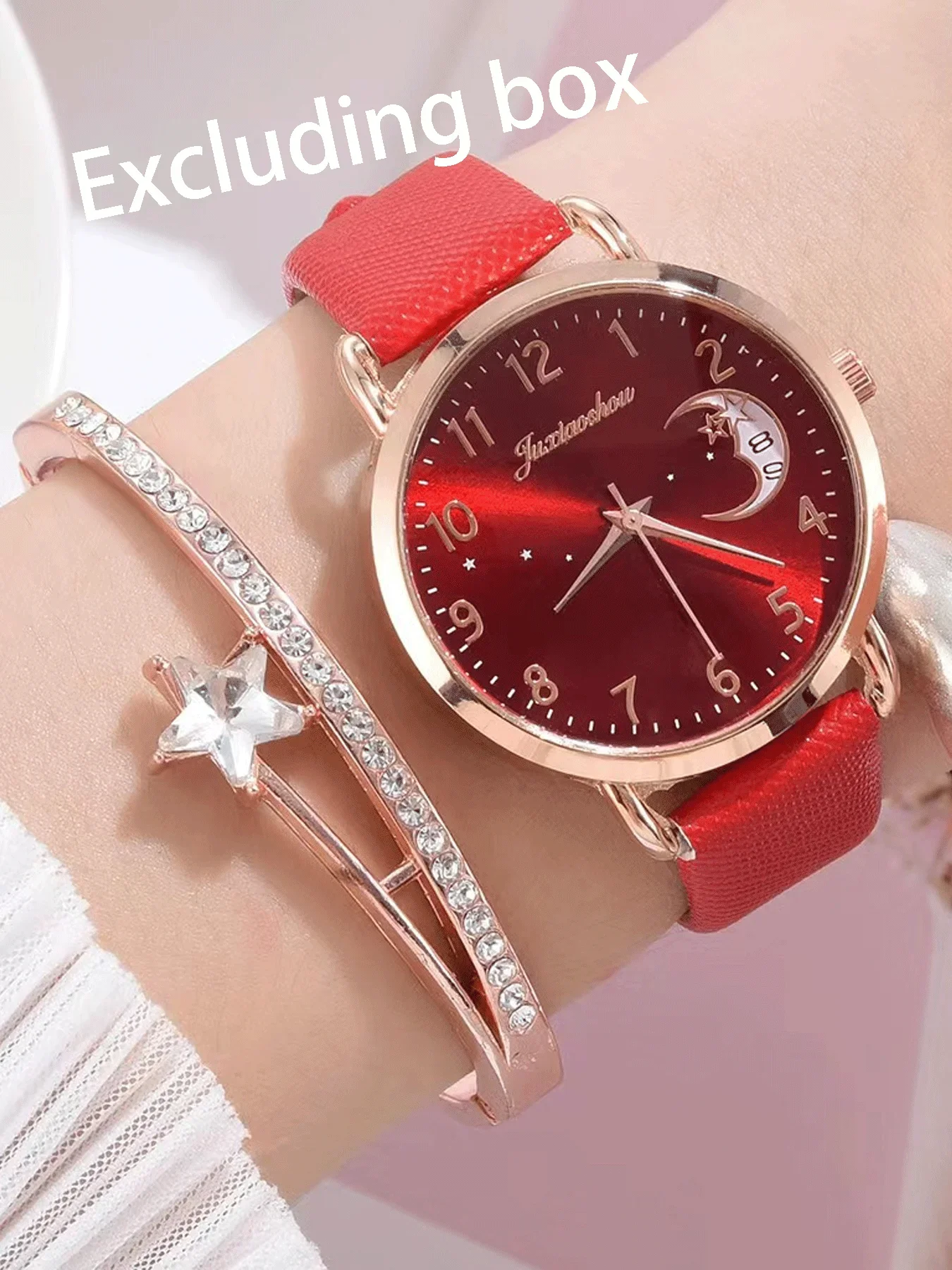 2-piece Women's Personalized Bracelet Watch Set with Moon Pattern Digital Dial Fashion Quartz Women's Watch Set