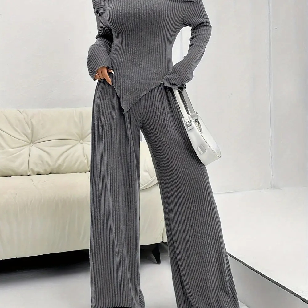 Women's Sets Autumn Winter Fashion Daily 2025 Asymmetrical Layered Off Shoulder Full Length Pants Casual Sets