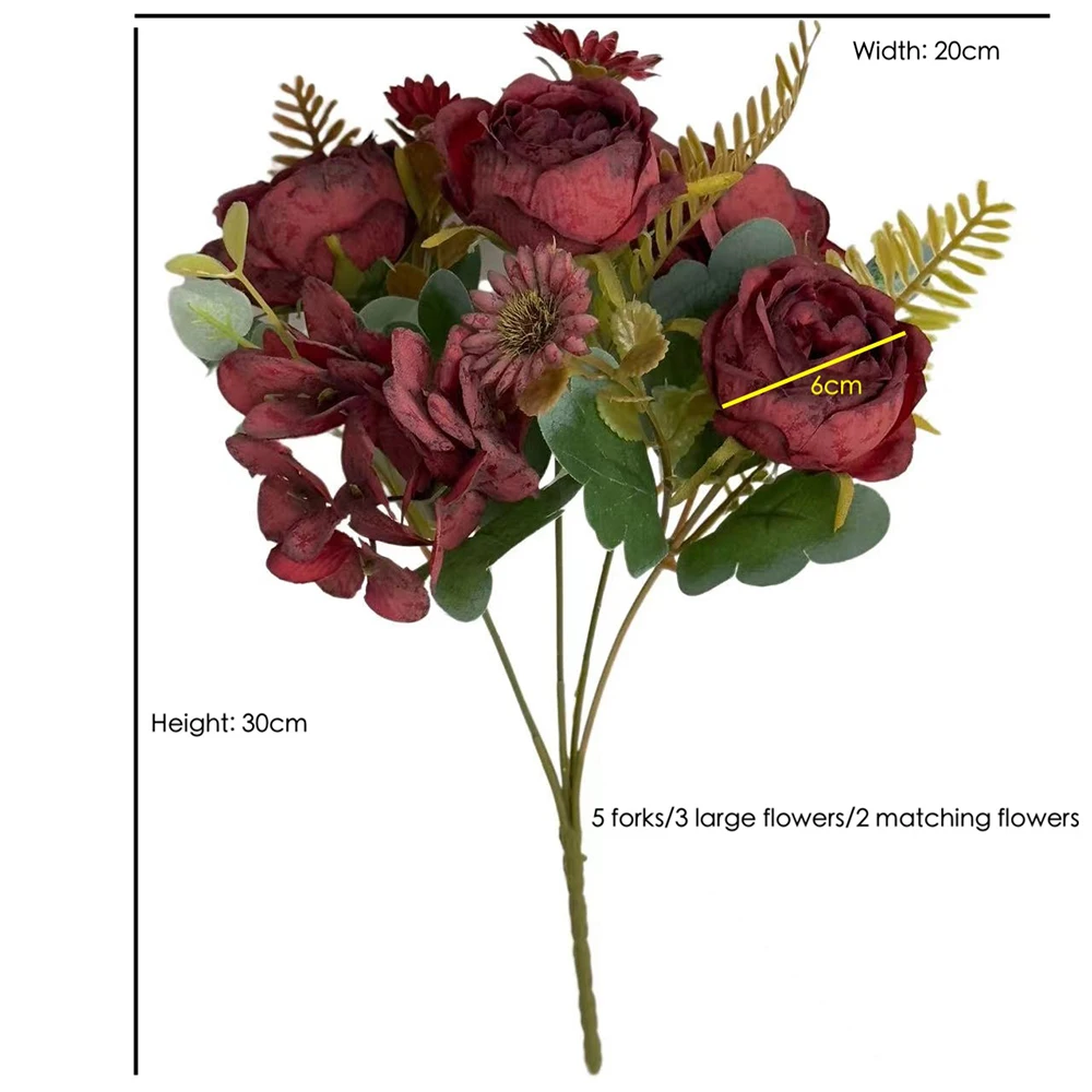 

2Pcs Artificial Roses Flowers Silk Peony Bouquet Home Decoration Accessories brial Wedding Party Fake Plants Diy Gift props