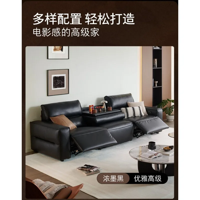 Zero wall electric function cinema living room sofa semi-green leather