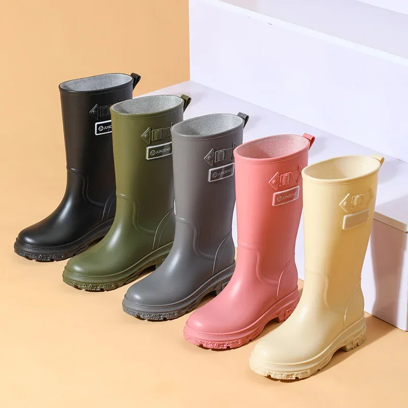 2024 New Fashionable Women's High-booted Rain Shoes Thickened Wear-resistant For Adults Outerwear Kitchen Work Shoes