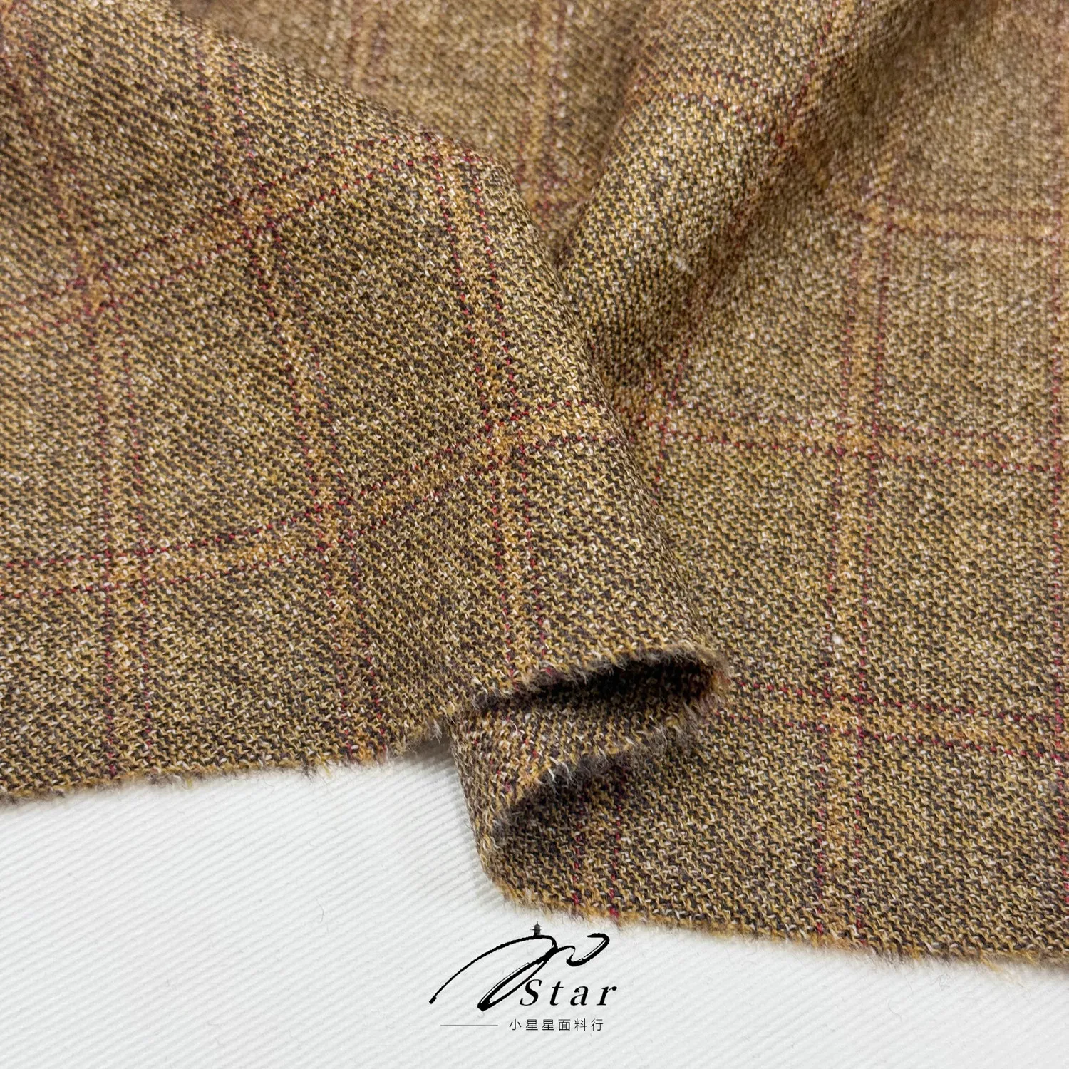 Yellow Brown Plaid Silk Wool Worsted Coarse Silk Wool Fabric Suit Jacket Wool Autumn and Winter