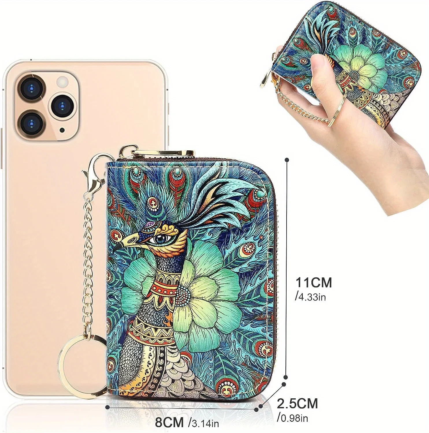 High quality leather Men Women Card Holder Small Zipper Wallet Solid Coin Purse Key Ring Design RFID Business Credit Card Bags