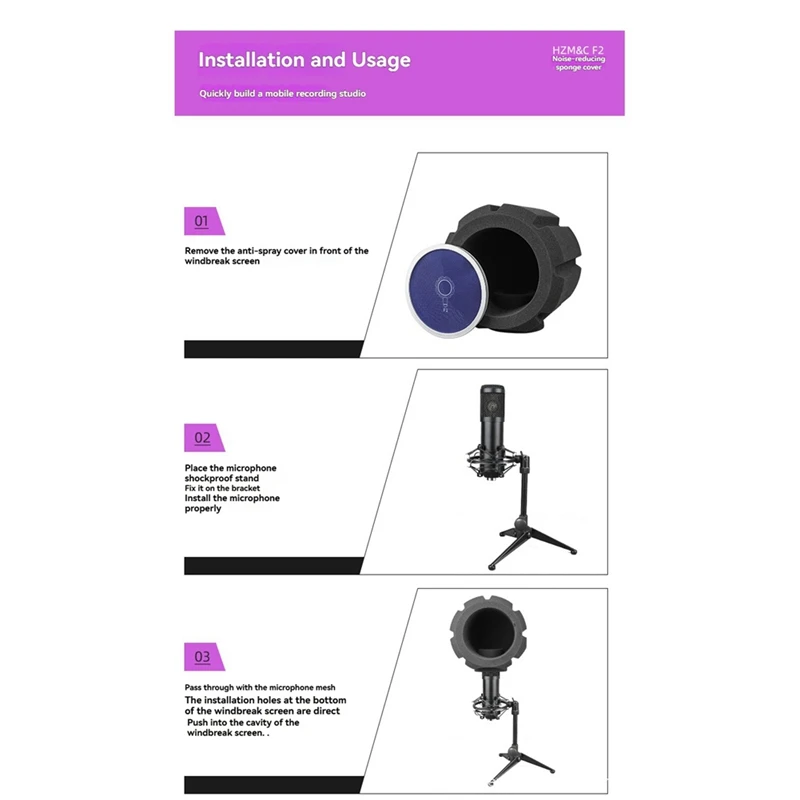 F2 Microphone Screen Acoustic Filter Sponge Wind Screen to Filter Vocal Soundproof Recording Filter Windscreen B-A12I