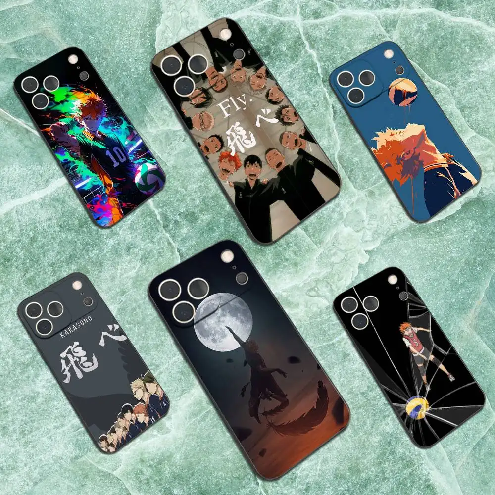 حافظة H-Haikyuu Anime K-Karasuno لهاتف iPhone 17,16,15,14,13,12,11 Plus,Pro Max,XS,X,XR,SE,Mini,8,7,غطاء أسود من السيليكون الناعم #1