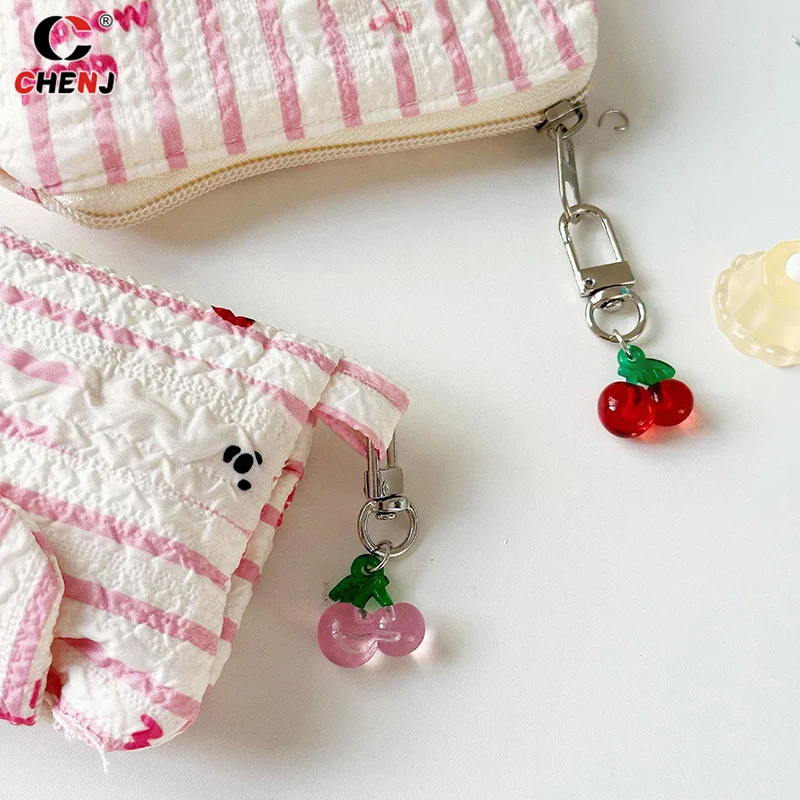 Cute Cherry Keychain Simple Fruits Acrylic Keyring Key Charm Earphone Hanging Decoration Bag Pendant Best Friend Gifts