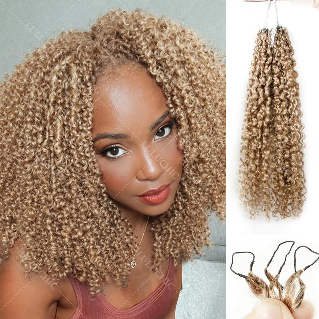 

Honey Blonde Reusable Small Spirals Curly Crochet Hair Knotless Pre-Separated Kinky Curly Feather Crochet Human Hair Extensions