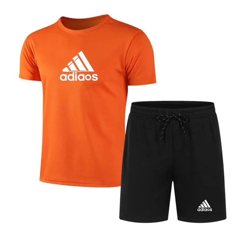 Conjunto deportivo de moda de verano para hombre, camiseta transpirable de secado rápido y pantalones cortos, juego de Fitness, entrenamiento,
