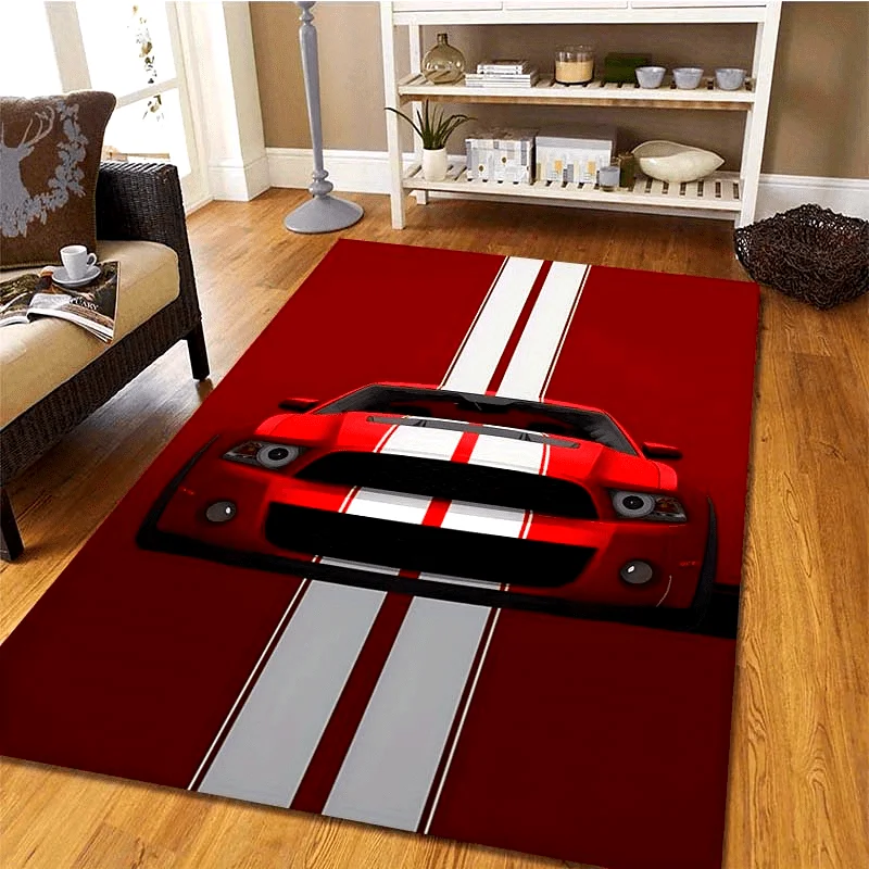 

Коврик с красным гоночным автомобилем, мягкий на ощупь и нескользящий, моющийся коврик для гостиной, спальни, офиса, крутой спортивный декор комнаты