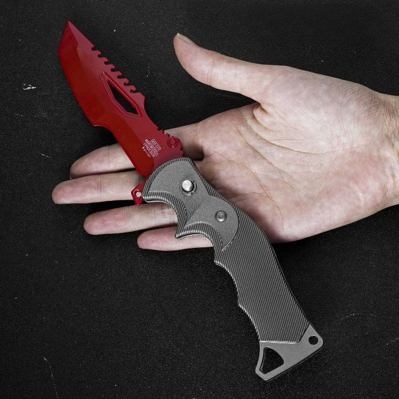 22cm/8.66in arena breakout jogo vermelho mandarim faca dobrável armas de metal modelo liga pingente ornamentos sem cortes coleção desktop