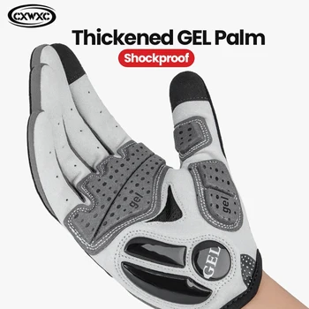 CXWXC bisiklet sıcak eldiven erkek/kadın tam parmak dokunmatik jel darbeye eldiven MTB kaymaz nefes spor termal eldivenler