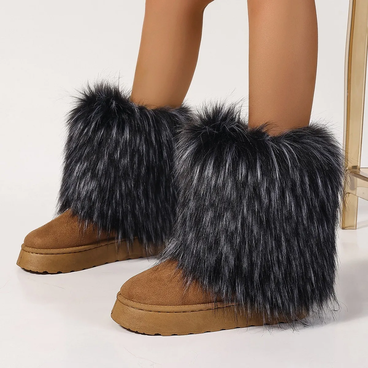 Fur Flats Women Ankle Snow Boots 2024 Winter Fashion Warm New Shoes Outdoor Casual Non Slip Walking Cozy Hot Sale Women Boots