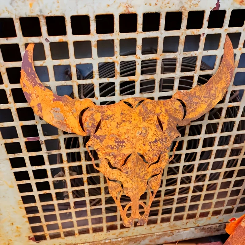 Western Bull Skull Metal Wall Home Decor Adds Home Outdoor Cow Skull Sign Garden Areas Holiday Halloween Easter Thanksgiving