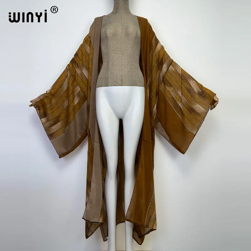 2022 WINYI Afrika Vintage druck Strand Tragen Badeanzug Cover Up Boho Strickjacke Elegante Sexy Urlaub Langarm Kimono kleid