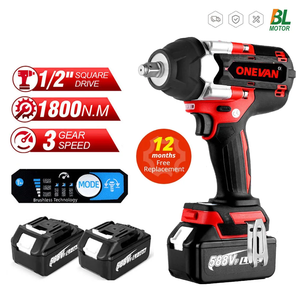 1800N.M 1500W Torque Brushless Electric Impact Wrench 3 Gear Adjustment For Trucks 1/2 inch For Makita 18V Battery