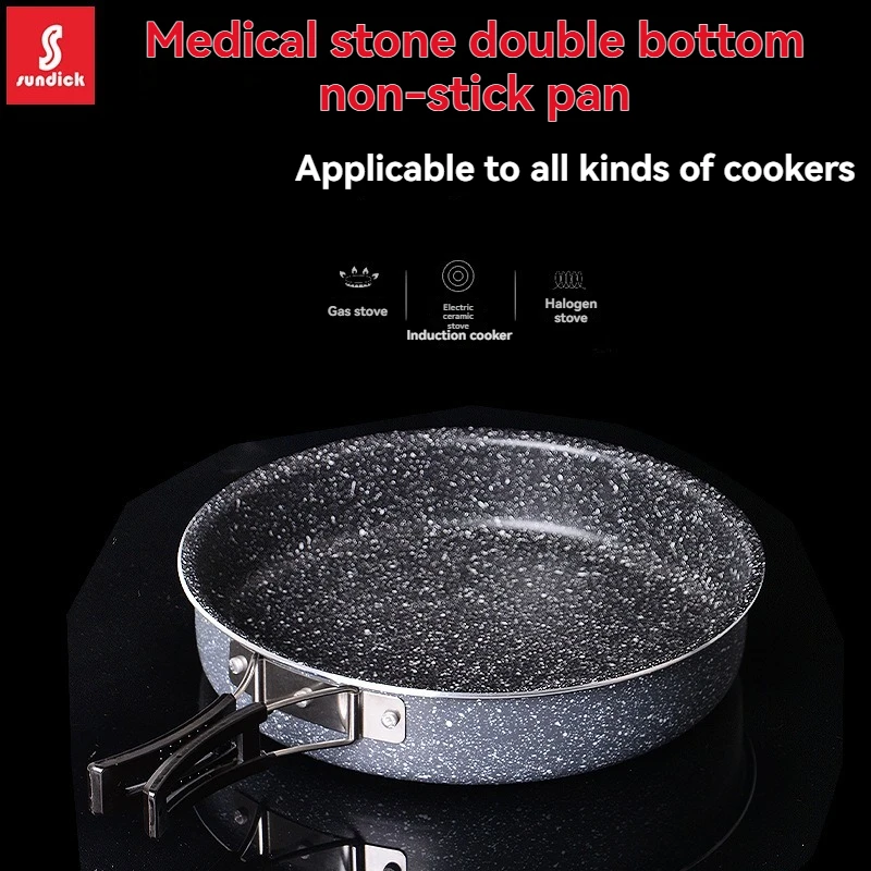 

SUNDICK Сковорода с антипригарным покрытием для кемпинга на открытом воздухе, складная сковорода из камня Maifan, сковорода с плоским дном, большая одинарная сковорода