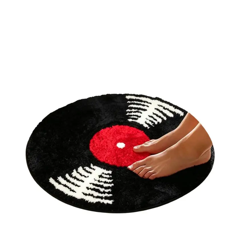 Vintage Vinyl Record Semicircle Doormat Music Themed Non Slip Absorbent Entryway Mat Washable Bathroom Rug for Home Decor