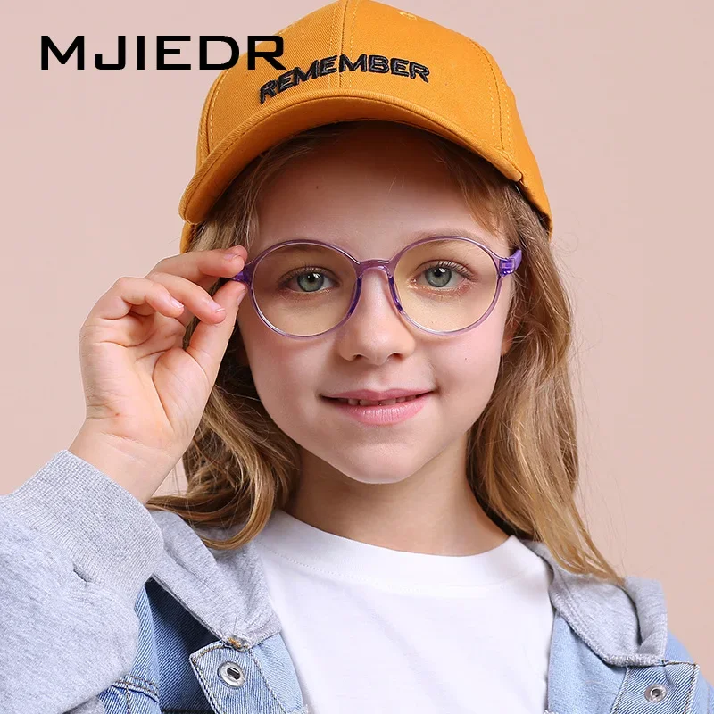 MJIEDR TR90 Children Blue Light Blocking Eyewear Fashion Retro Round Flat Mirror Mobile Phone Anti-Radiation Glasses