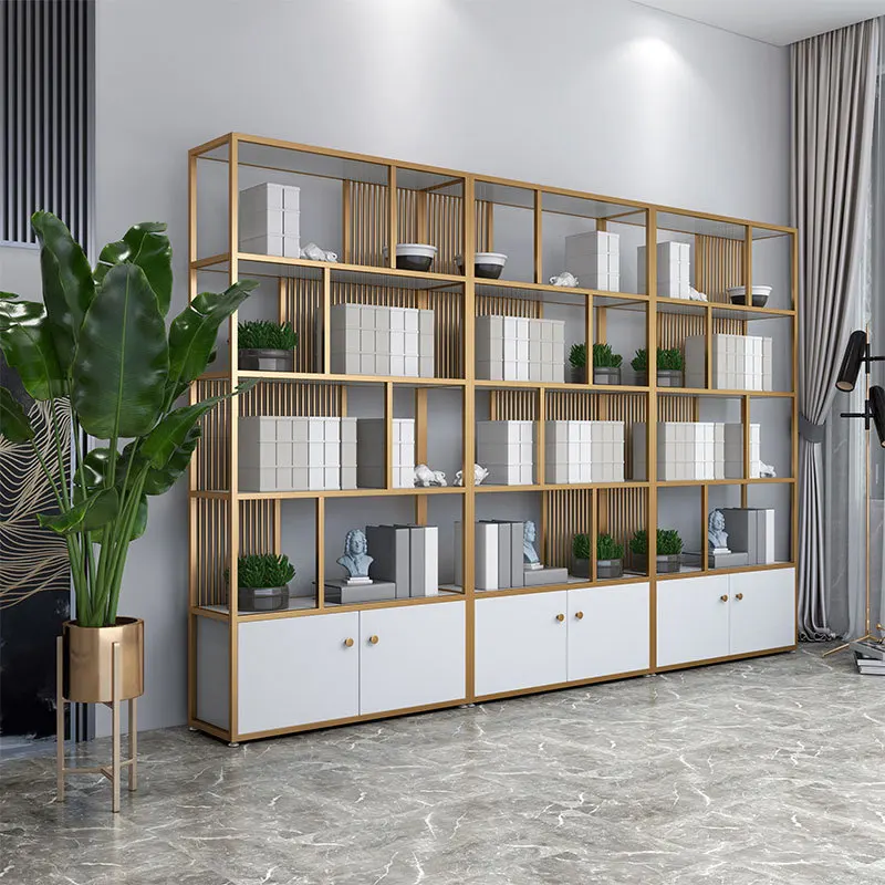 

Office Gold Creative Shelf Home Living Room Simple Solid Wood Bookshelf Display Shelf Wrought Iron Combination Storage Cabinet