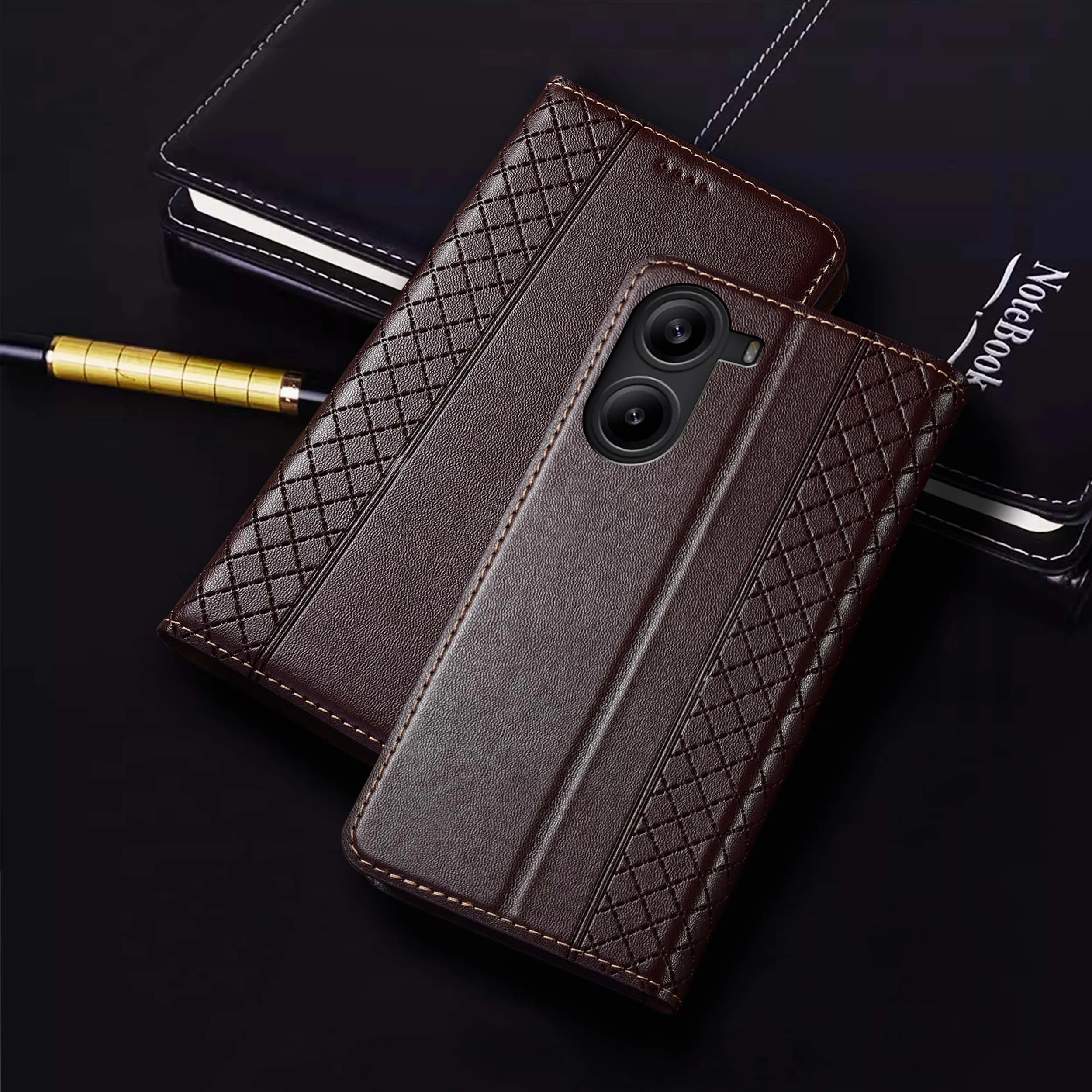 

For Redmi Turbo 3 4 10C 10A 12 12C 13 13C 13R 14C 14R 15 4G 5G Napa Inner Pattern Genuine Leather Flip Phone Cover Case Cowhide