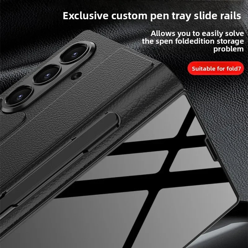 

For Samsung Z Fold7 phone case clamshell glass case pen slot leather case