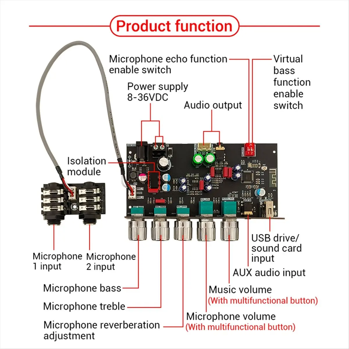 Top Sale DAM H2 Karaoke Reverb Board Pre-Effects Mic Microphone Karaoke with Bluetooth USB Decoding Support Pair Connection B