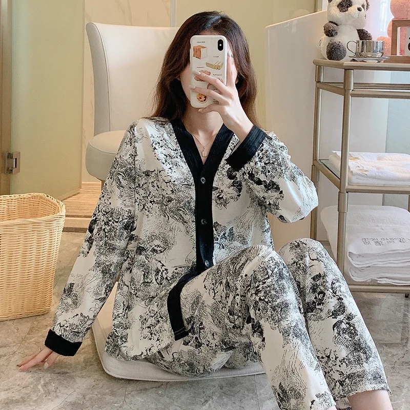 New Spring and Autumn Pajamas Homewear Suit Women\'s Long-Sleeved Homewear Autumn and Winter Models Casual Pajamas Homewear Suit