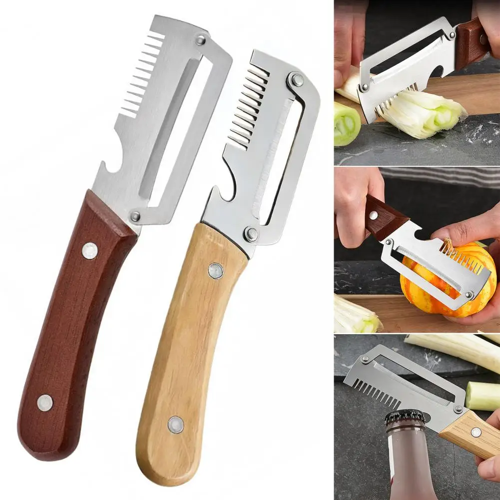 1pc 2-in-1 Paring Knife & Peeler, Ergonomic Wood Handle Stainless Steel Blade, Multi-functional Fruit Potato Vegetable Peeler