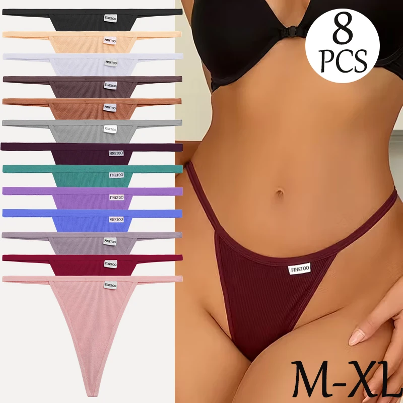 FINETOO 8 Stück Damen Nahtlose Baumwoll-Slips Sexy Tanga mit Niedriger Taille Elastische Atmungsaktive Damen-Strings 2026
