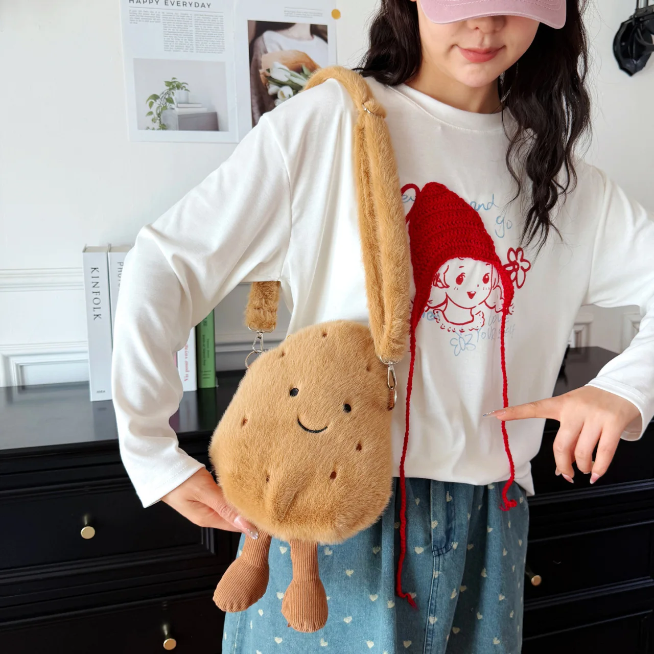 Cute Potato Crossbody Bag Plush Toy Shoulder Bag Coin Purse Birthday Gift Teenage Girls Fashion Small Size Daily Use 1