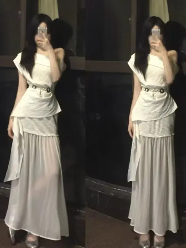 

Комплект юбки с высокой талией, женская футболка ort Sve, дизайнерская футболка Sense Slope, одежда с поясом, летняя красивая юбка, футболка...