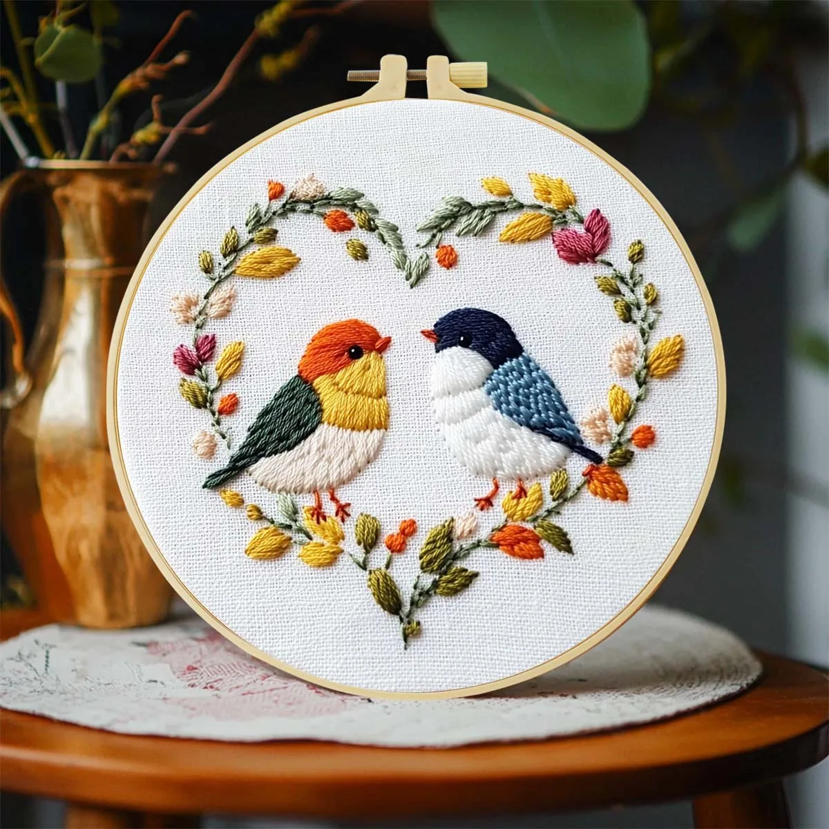 Love Birds Stickerei-Starter-Set, DIY-Kreuzstich-Set für Anfänger, bedruckt, Nähen, Kunst, Handwerk, Malerei, Heimdekoration, Nadelkunst – Detail 5