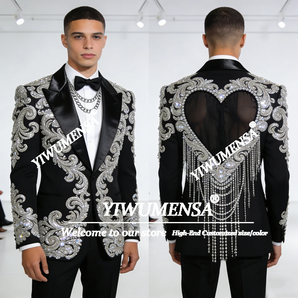 بدلة كريستال مطرزة متلألئة للرجال بقصة ضيقة من الخلف سترات للحفلات الراقصة مخصصة للعريس مناسبة رسمية لحفلات الزفاف والولائم #1
