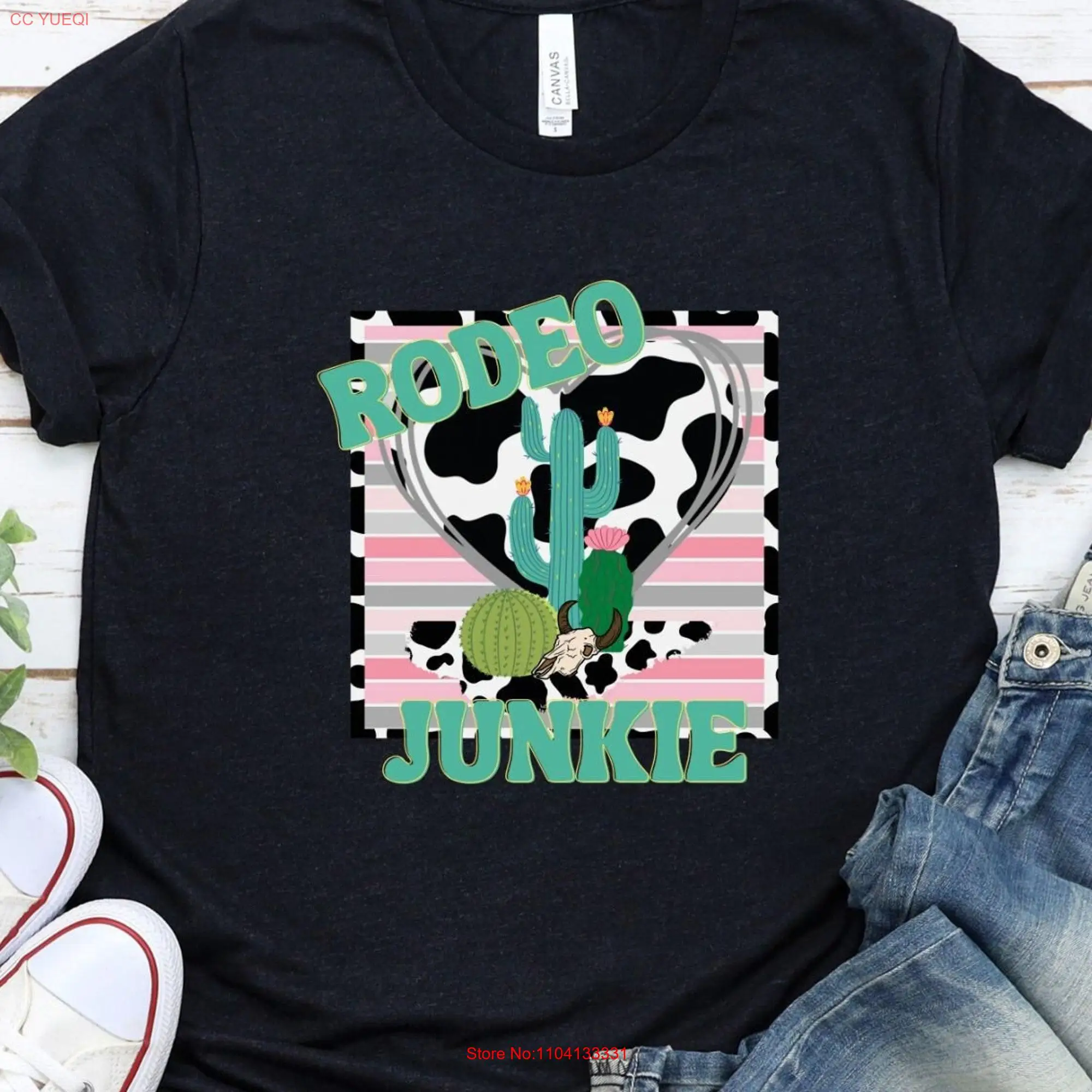 rodeo junkie shirt womens western horse cow prinT T cowgirl apparel cactus long or short sleeves